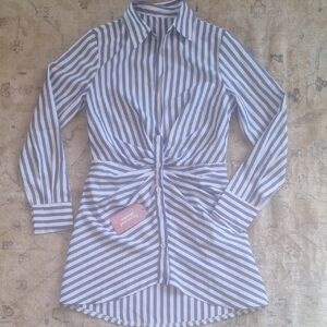 Striped Blue and White Twist-Front Mini Dress